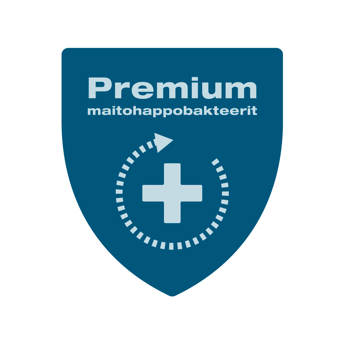 Tummansininen kilpi, jossa lukee premium maitohappobakteerit.