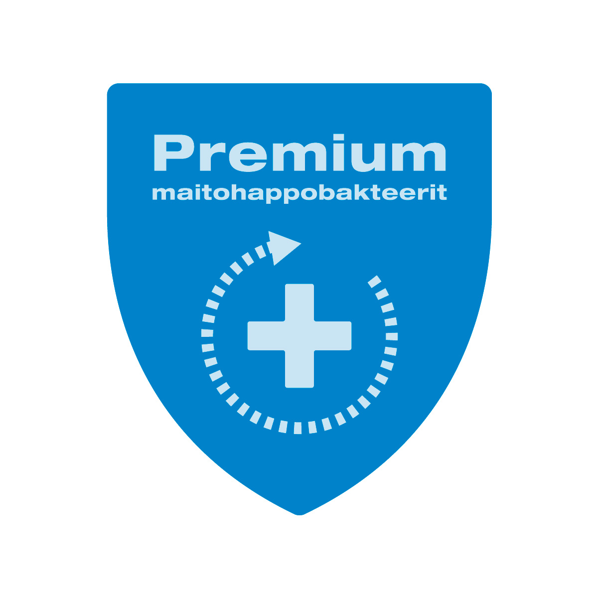 Sininen kilpi, jossa lukee premium maitohappobakteerit.
