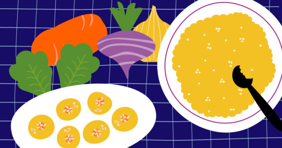 Piirros: joulupuurolautanen-punajuuri-peruna-sipuli leivonnaisia-ruudullisella-pöytäliinalla